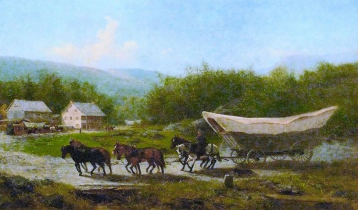 El Conestoga Wagon, con el conductor en su posición tradicional al lado izquierdo. Foto: Wikipedia